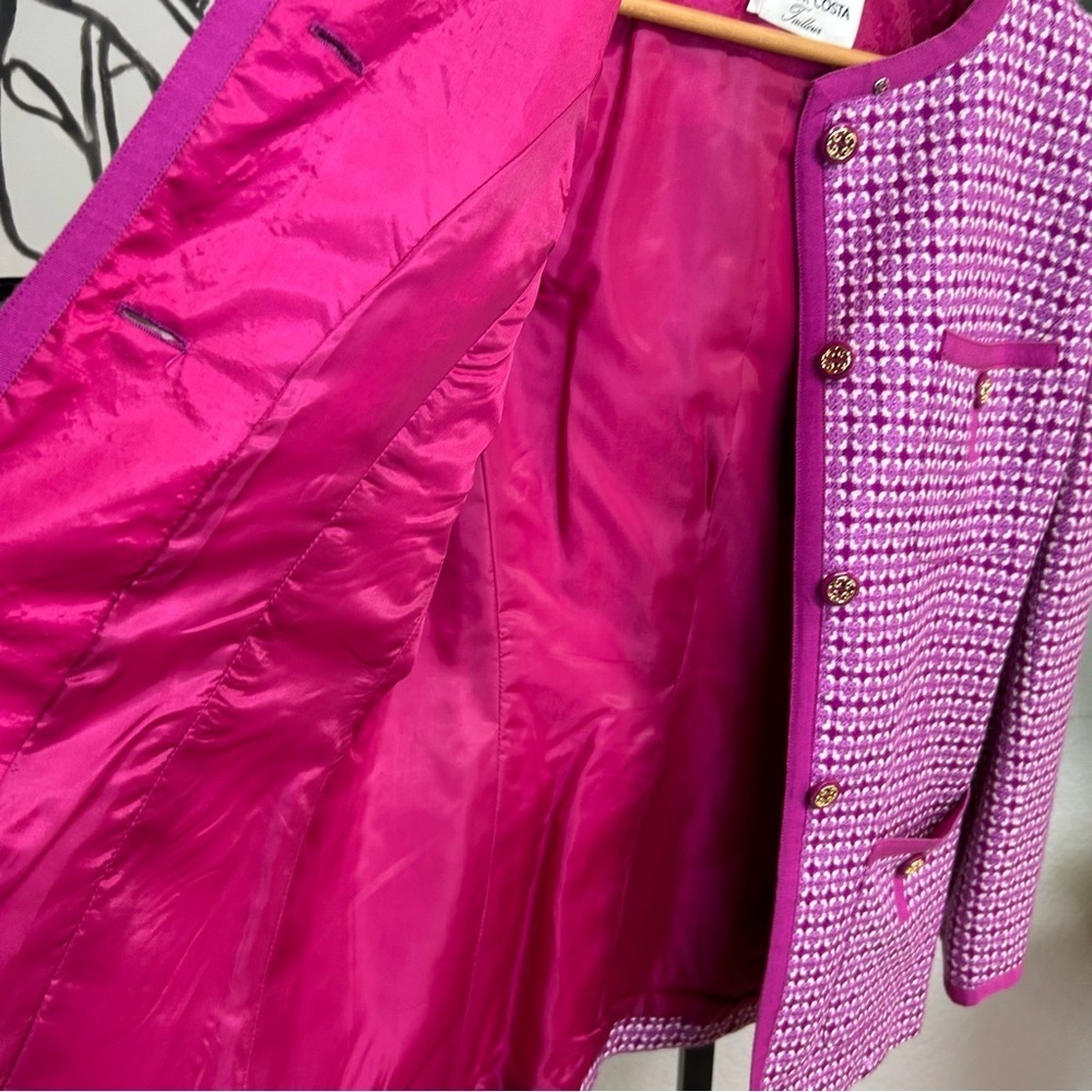 Victor Costa Vintage skirt suit pink white tweed size 8 medium - Picture 11 of 14